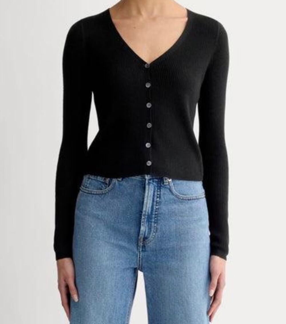 Everlane NWT The Cardigan in Ultrasoft Merino Black Wool Ribbed Cardigan Small